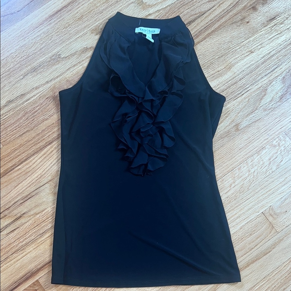 White House Black Market Black Ruffled Blouse